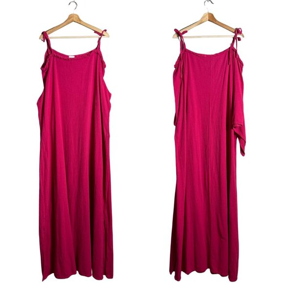 Oh My Gauze! Cold Shoulder Maxi Dress Women's 1X Pink Slit Beach Coastal Travel - Picture 1 of 15